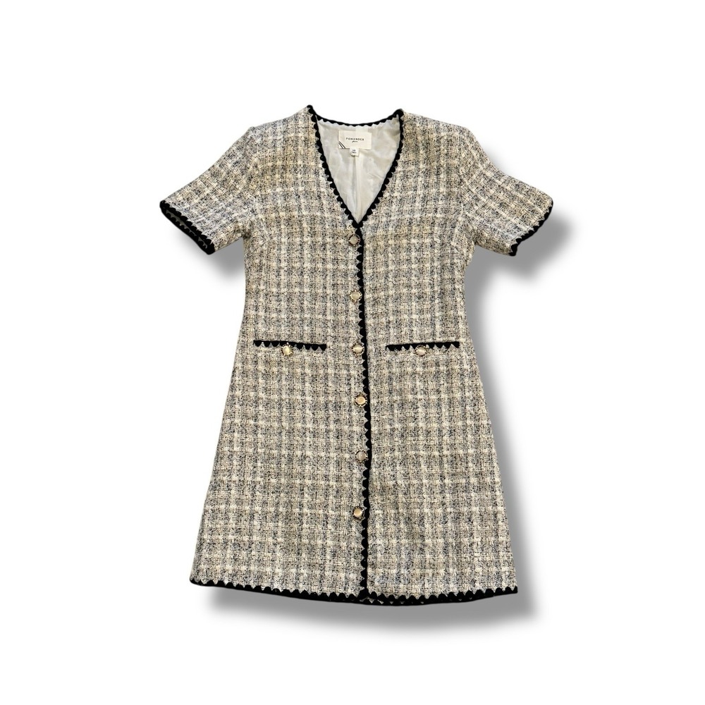 Tuckernuck Black and Cream Tweed Short-Sleeve Dress